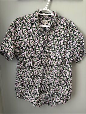 J. Crew Short Sleeve Daisy Button-Down Shirt in Black, White & Pink